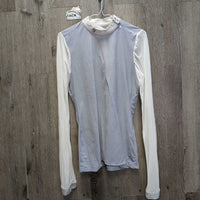 LS Show Shirt, Mesh Sleeves, Shoulder Zipper, Snap Collar *gc/fair, crinkled collar, holey snap edges, unstitched sleeve seams
