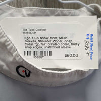 LS Show Shirt, Mesh Sleeves, Shoulder Zipper, Snap Collar *gc/fair, crinkled collar, holey snap edges, unstitched sleeve seams
