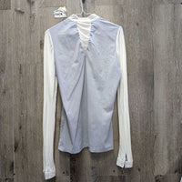LS Show Shirt, Mesh Sleeves, Shoulder Zipper, Snap Collar *gc/fair, crinkled collar, holey snap edges, unstitched sleeve seams
