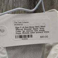 LS Sun Show Shirt, Mesh Sleeves, Shoulder Zipper, Snap Collar *gc, sleeves: rubs, snags, frays, threads, collar puckers
