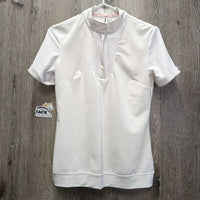 "Apoline" SS Show Shirt, 1/3 Zip Up, Bling *vgc/gc, unstitched cuffs, seam puckers, snags & rubs
