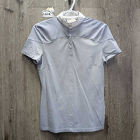 SS Show Shirt, 1/4 Button up, Snap Collar *vgc, seam puckers, v.faded sleeve logo
