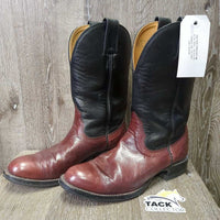 Round Toe Kangaroo? Leather Western Roper Boots *xc, clean, mnr creases & scuffs
