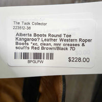 Round Toe Kangaroo? Leather Western Roper Boots *xc, clean, mnr creases & scuffs
