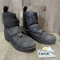 JUNIORS Lined Paddock Boots, velcro straps *vgc/gc, rubs, faded, scuffs
