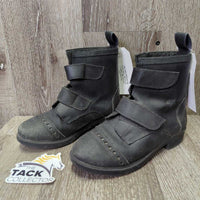 JUNIORS Lined Paddock Boots, velcro straps *vgc/gc, rubs, faded, scuffs

