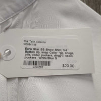 SS Show Shirt, 1/4 Button Up, snap Collar *gc, snags, pills, collar puckers, dingy?, seam puckers

