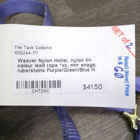 Nylon Halter, nylon tri-colour lead rope *xc, mnr snags, rubs/stains
