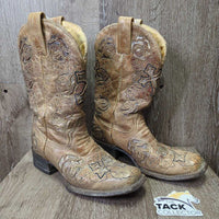 Square Toe "Crackle Rose" Western Boots *vgc/gc, clean, mnr film, stains & edge & thread rubs, rundown heels
