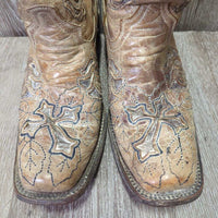 Square Toe "Crackle Rose" Western Boots *vgc/gc, clean, mnr film, stains & edge & thread rubs, rundown heels
