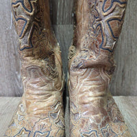 Square Toe "Crackle Rose" Western Boots *vgc/gc, clean, mnr film, stains & edge & thread rubs, rundown heels

