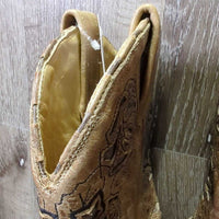 Square Toe "Crackle Rose" Western Boots *vgc/gc, clean, mnr film, stains & edge & thread rubs, rundown heels
