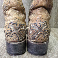 Square Toe "Crackle Rose" Western Boots *vgc/gc, clean, mnr film, stains & edge & thread rubs, rundown heels
