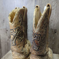 Square Toe "Crackle Rose" Western Boots *vgc/gc, clean, mnr film, stains & edge & thread rubs, rundown heels
