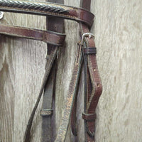 Braided Bridle *gc/fair, NO Noseband, dry, stiff, rubs, scrapes, older, clean
