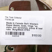 Soft Western Roper Boots, laces, fringe *xc, clean, mnr scratches, stamp & heel rubs
