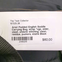 Padded English Saddle Carrying Bag, strap *vgc, older, clean, undone stitching, clean, residue, puckers, stains
