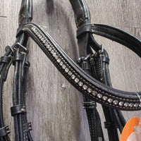 "Glam" Monocrown RsdPadded Bridle, Flash & Attach, Cotton Web Reins, Bling *xc/vgc, mnr scrapes, rubs & dirt/residue
