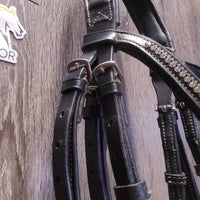 "Glam" Monocrown RsdPadded Bridle, Flash & Attach, Cotton Web Reins, Bling *xc/vgc, mnr scrapes, rubs & dirt/residue
