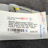 100g? Winter-Hvy Rain Sheet, Neck, 200g Snap In Liner, Tail Strap *gc, repairs, stains, mnr wpf, faded, threads, hairy *like new liner
