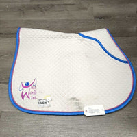 Quilt Jumper Saddle Pad, Padded Wither "Just World" *gc, dingy, clean, rubs, stains, pills, puckers, older, unstitched seams
