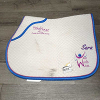 Quilt Jumper Saddle Pad, Padded Wither "Just World" *gc, dingy, clean, rubs, stains, pills, puckers, older, unstitched seams
