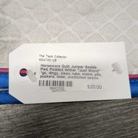 Quilt Jumper Saddle Pad, Padded Wither "Just World" *gc, dingy, clean, rubs, stains, pills, puckers, older, unstitched seams
