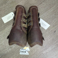 Open Front & Hind Boots, neoprene velcro liners, tabs *gc, rubs, scrapes, unstitched seam, pilly & scraped edges, stain, older
