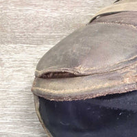 Open Front & Hind Boots, neoprene velcro liners, tabs *gc, rubs, scrapes, unstitched seam, pilly & scraped edges, stain, older

