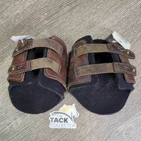 Open Front & Hind Boots, neoprene velcro liners, tabs *gc, rubs, scrapes, unstitched seam, pilly & scraped edges, stain, older
