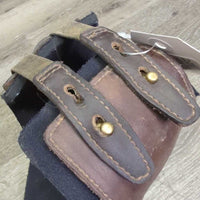 Open Front & Hind Boots, neoprene velcro liners, tabs *gc, rubs, scrapes, unstitched seam, pilly & scraped edges, stain, older
