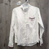 LS Show Shirt, Snap Collar *gc, dingy, crinkled, v.folded Collar, Edges & Trim, seam puckers, faded logo
