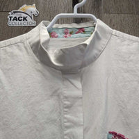 LS Show Shirt, Snap Collar *gc, dingy, crinkled, v.folded Collar, Edges & Trim, seam puckers, faded logo
