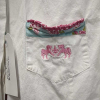 LS Show Shirt, Snap Collar *gc, dingy, crinkled, v.folded Collar, Edges & Trim, seam puckers, faded logo
