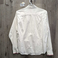 LS Show Shirt, Snap Collar *gc, dingy, crinkled, v.folded Collar, Edges & Trim, seam puckers, faded logo
