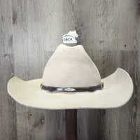 3X Wool Felt Western Hat, Leather Hat Band, Box *gc, older, inner brim stain, clean, mnr hairy, v.loose lining, stains, bent brim
