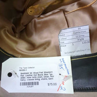 3X Wool Felt Western Hat, Leather Hat Band, Box *gc, older, inner brim stain, clean, mnr hairy, v.loose lining, stains, bent brim
