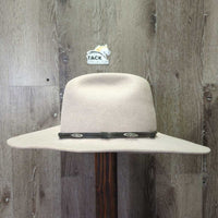 3X Wool Felt Western Hat, Leather Hat Band, Box *vgc, older, inner brim stain, clean, mnr hairy, flat brim
