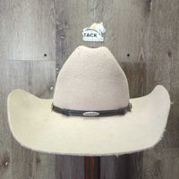 3X Wool Felt Western Hat, Leather Hat Band *gc/fair, pulled out lining, tape, pilly edges, hairy
