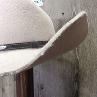 3X Wool Felt Western Hat, Leather Hat Band *gc/fair, pulled out lining, tape, pilly edges, hairy

