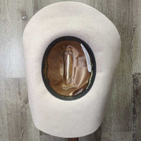 3X Wool Felt Western Hat, Leather Hat Band *gc/fair, pulled out lining, tape, pilly edges, hairy
