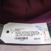 3X Wool Felt Western Hat, Leather Hat Band, Box *vgc, older, inner brim stains, clean, stains, sm cut
