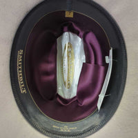 3X Wool Felt Western Hat, Leather Hat Band, Box *vgc, older, mnr inner brim stain, clean, rippled edge, glitter
