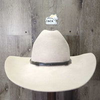 3X Wool Felt Western Hat, Leather Hat Band, Box *gc, older, inner brim & lining stains & peeled spots, mnr hairy, hat string dents, loose lining *NO SIZE, clean
