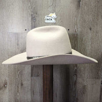 3X Wool Felt Western Hat, Leather Hat Band, Box *gc, older, inner brim & lining stains & peeled spots, mnr hairy, hat string dents, loose lining *NO SIZE, clean
