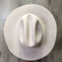 3X Wool Felt Western Hat, Leather Hat Band, Box *gc, older, inner brim & lining stains & peeled spots, mnr hairy, hat string dents, loose lining *NO SIZE, clean
