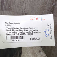 Paddock Boots, Back Zipper, Bag, Box *xc, clean, v.mnr rubs, residue, marks & creases
