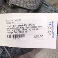 Soft Mesh Fly Sheet, detach neck, bag *vgc, clean, mnr hair, shavings, tears, lrg repair, snags
