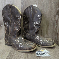 JUNIORS Square Toe Distressed Western Boots *xc/vgc, clean, rubs
