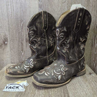 JUNIORS Square Toe Distressed Western Boots *xc/vgc, clean, rubs
